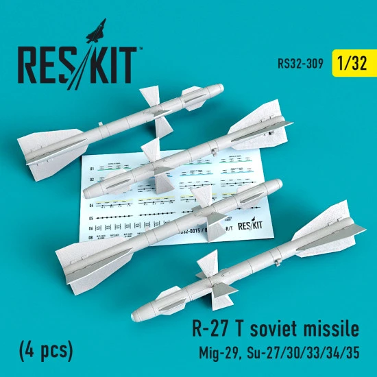 Reskit RS32-0309 - 1/32 R-27 T soviet missile (4 pcs) for plastic aircraft