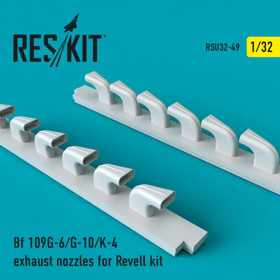 Reskit RSU32-0049 - 1/32 Bf 109G-6/G-10/K-4 exhaust nozzles for Revell kit
