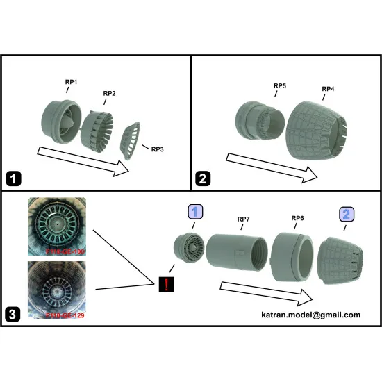 Katran 4845 1/48 F-16C/D Block 50/50+ Viper, Exhaust Nozzles engine (closed)