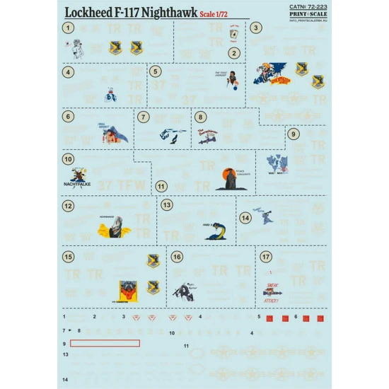 Print Scale 72-223 - 1/72 Lockheed F-117 Nighthawk (Aircraft wet decal)