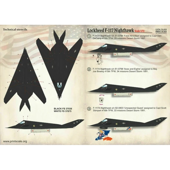 Print Scale 72-223 - 1/72 Lockheed F-117 Nighthawk (Aircraft wet decal)