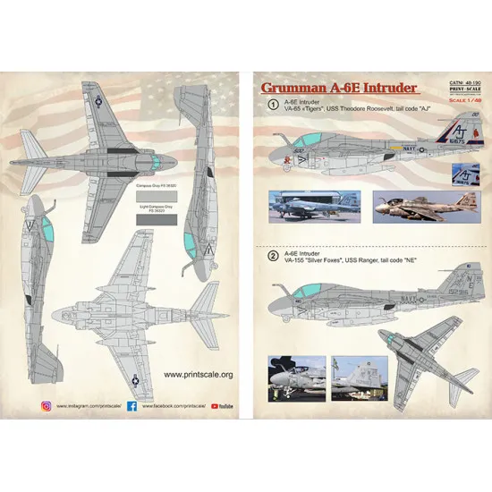 Print scale 48-190 - 1/48 Grumman A-6E Intruder decal for aircraft