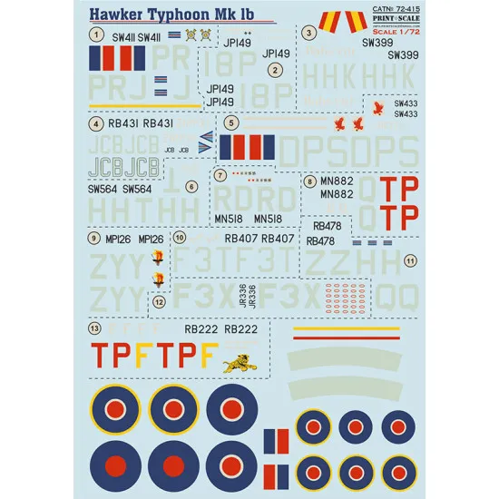 Print scale 72-415 - 1/72 Hawker Tyhoon Mk.Ib decal for aircraft