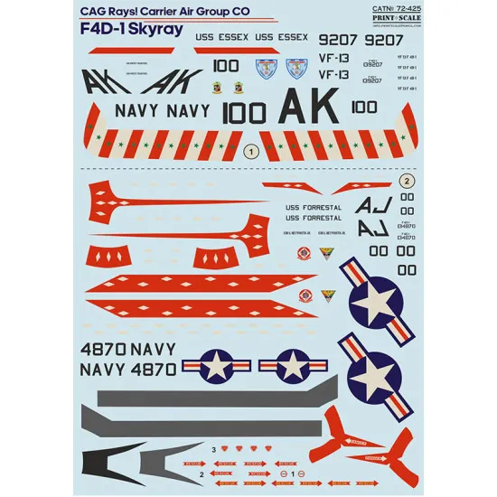 Print scale 72-425 - 1/72 F4D-1 Skyray decal for aircraft