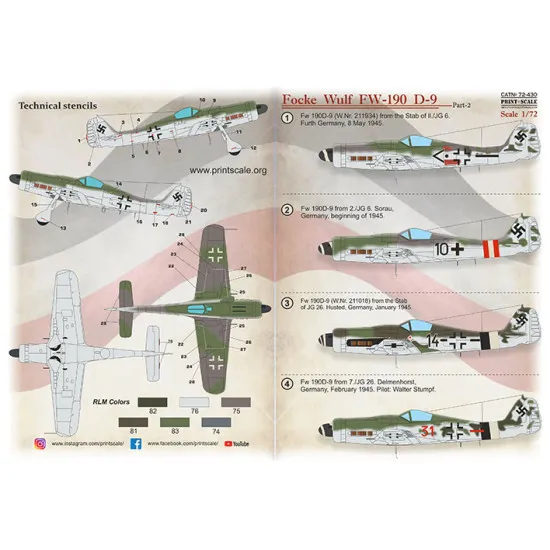 Print scale 72-430 - 1/72 FW-190 D-9 Part 2 decal for aircraft