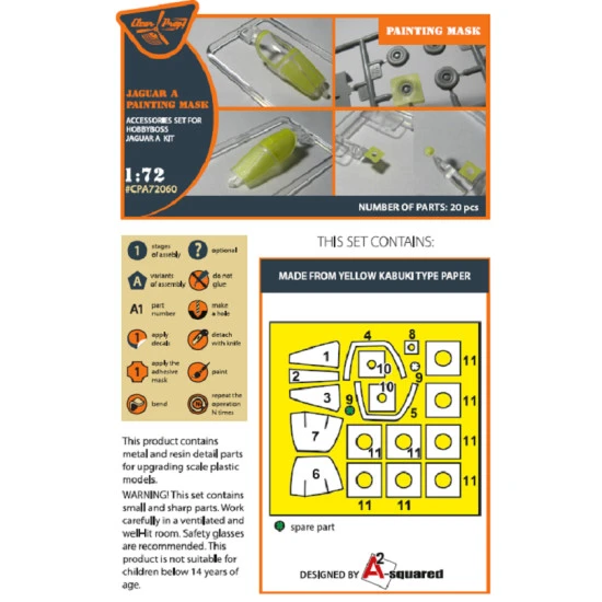 Clear Prop CPA72060 - 1/72 Sepecat Jaguar E wheels and cockpit frame mask (designed to be used with Hobby Boss kits)