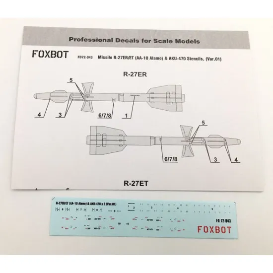 Foxbot 72-043 - 1/72 Stencils Soviet Missile R-27ER/ET (AA-10 Alamo) & AKU-470 (Var.1)