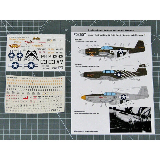 Foxbot 72-052 - 1/72 Decals U.S.A.F. North American P-51 Mustang Nose Art and Stencils (Part 2)