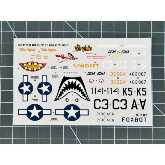 Foxbot 72-052 - 1/72 Decals U.S.A.F. North American P-51 Mustang Nose Art and Stencils (Part 2)