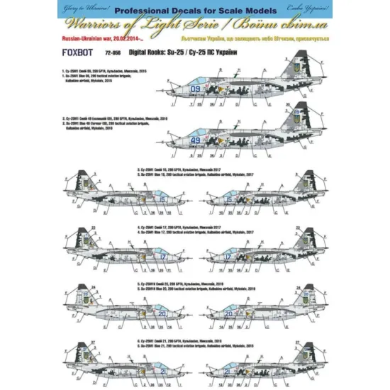 Us Stock Foxbot 72-056t - 1/72 Decal/Stencils Digital Rooks Su-25 Ukrainian Air Forces