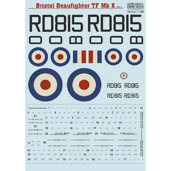 Print Scale 48-211 - 1/48 Beaufighter Mk.X Part 1 Decal for aircraft