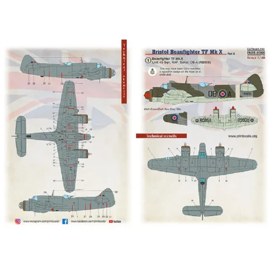 Print Scale 48-212 - 1/48 Beaufighter Mk.X Part 2 Decal for aircraft