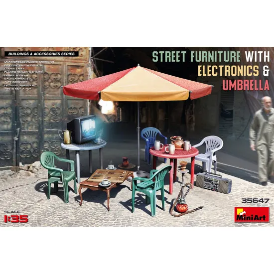 Miniart 35647 - 1/35 Outdoor furniture with electronics and umbrella model Miniart 35647 - 1/35 Outdoor furniture with electronics and umbrella model