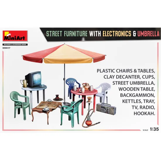 Miniart 35647 - 1/35 Outdoor furniture with electronics and umbrella model Miniart 35647 - 1/35 Outdoor furniture with electronics and umbrella model