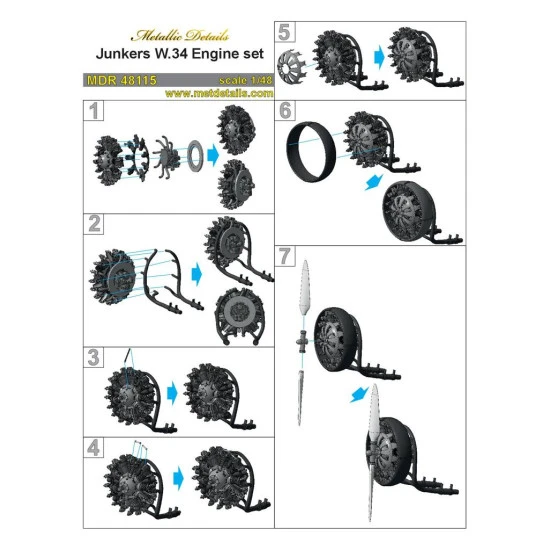 Metallic Details MDR48115 - 1/48 Junkers W.34. Engine set for aircraft