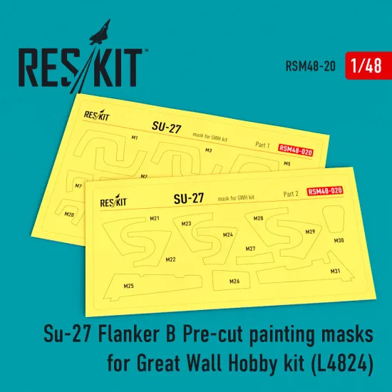 Reskit RSM48-0020 - 1/48 Su-27 Flanker B Pre-cut painting masks Great Wall Hobby