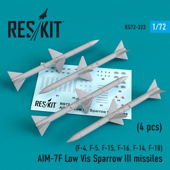 Reskit RS72-0323 - 1/72 AIM-7F Low Vis Sparrow III missiles (4pcs) aircraft Reskit RS72-0323 - 1/72 AIM-7F Low Vis Sparrow III missiles (4pcs) aircraft