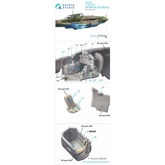 Quinta Studio QD72008 3D Printed & Coloured Interior IL-2 Shturmovik Tamiya