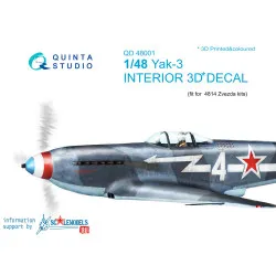 Quinta studio's QD48001 - 1/48 Interior 3D decal for Yak-3 (4814 Zvezda kit)