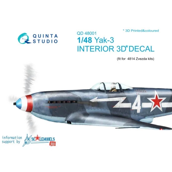 Quinta studio's QD48001 - 1/48 Interior 3D decal for Yak-3 (4814 Zvezda kit)