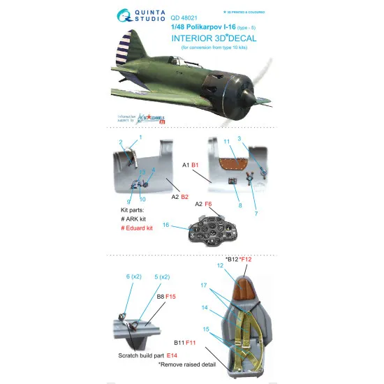 Quinta QD48021 1/48 3D-Printed interior conversion for I-16 type 5