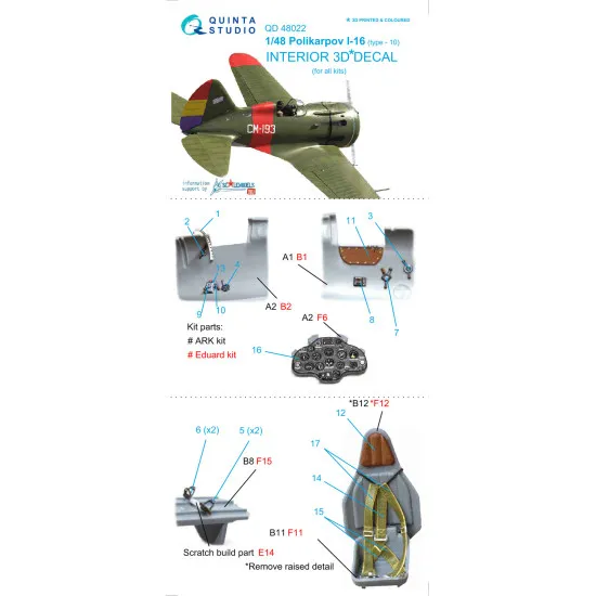 Quinta QD48022 - 1/48 3D-Printed  coloured interior for I-16 type 10