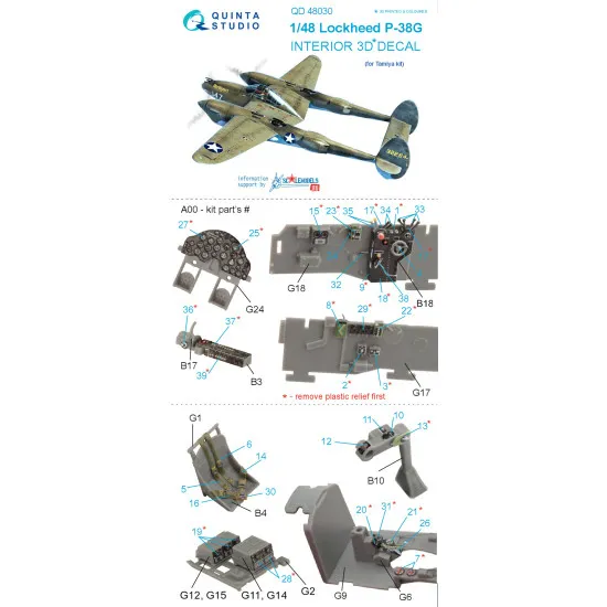 Quinta QD48030 - 1/48 3D-Printed and Coloured Interior for P-38G Tamiya Kit