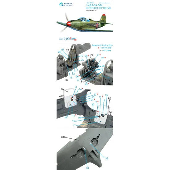 Quinta Studio QD48034 1/48 3D-Printed and coloured interior for P-39Q/N Hasegawa kit