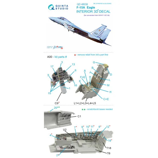 Quinta QD48038 - 1/48 3D-Printed & coloured interior for F-15A GWH kit