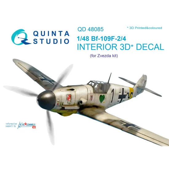 Quinta QD48085 - 1/48 3D-Printed coloured interior for Bf 109F-2/F-4 Zvezda
