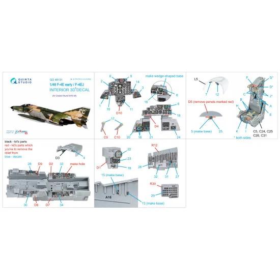 Quinta QD48131 - 1/48 3DPrintedcoloured Interior for F-4E earlyF-4EJ ZM SWS