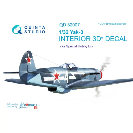 Quinta QD32007 - 1/32 3D-Printed & Coloured Interior for Yak-3 (Special Hobby)