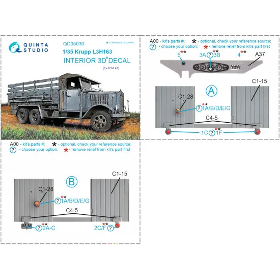 Quinta QD35030 - 1/35 3D-Printed & Coloured Interior for Krupp L3H163 (ICM Kit)