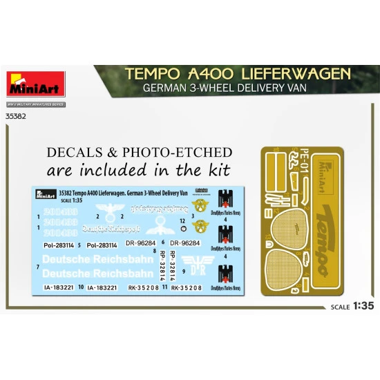Miniart 35382 - 1/35 TEMPO A400 LIEFERWAGEN. GERMAN 3-WHEEL DELIVERY VAN