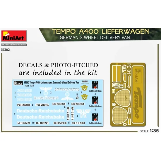 Us Stock Miniart 35382 - 1/35 Tempo A400 Lieferwagen. German 3-wheel Delivery Van