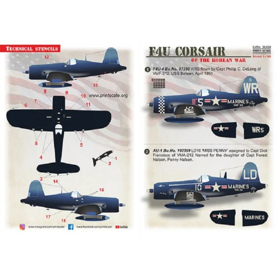 Print Scale 32-034 - 1/32 F4U Corsair in Korean War Part 2 NEW decal aircraft