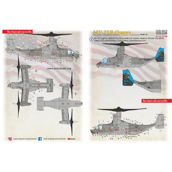 Print Scale 48-215 - 1/48 MV-22B Osprey Part 2 Decal for aircraft