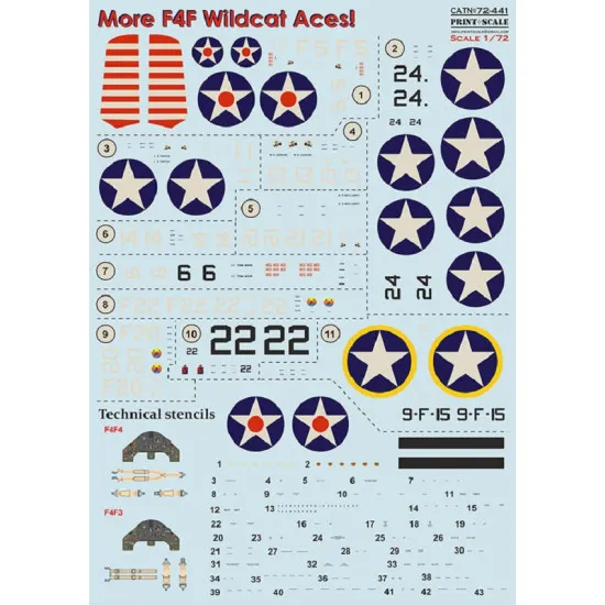 Print Scale 72-441 - 1/72 F4F Wildcat Aces (with 3D instrumental panel) Decal