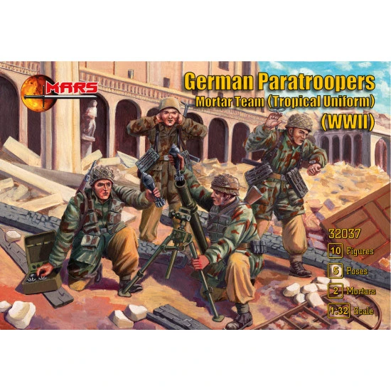 Mars Figures 32037 - 1/32 German Paratrooper Mortar Team (tropical uniform) WWII