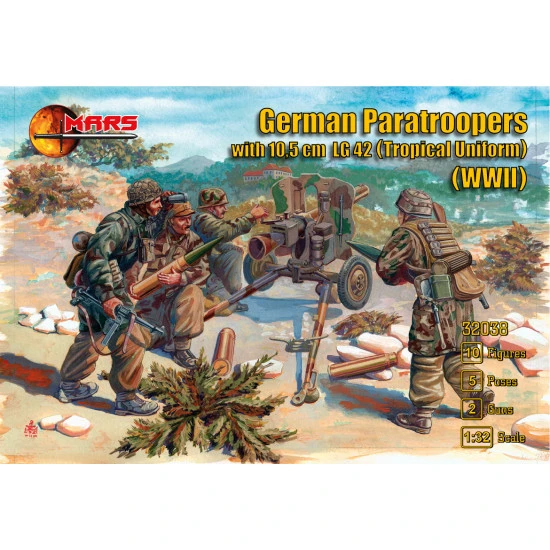Mars Figures 32038 - 1/32 German Paratrooper Crew & LG-43gun tropical uniform