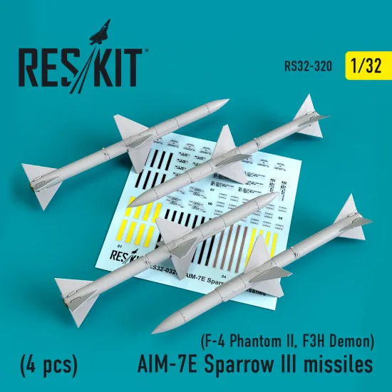 Reskit RS32-0320 1/32 AIM-7E Sparrow III missiles 4pcs F-4 Phantom II, F3H Demon