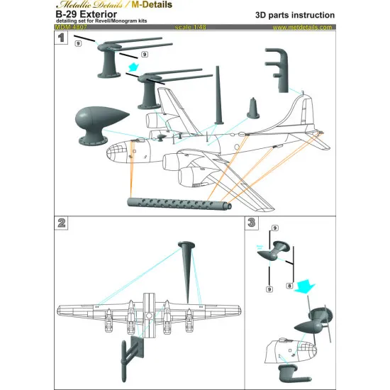 Metallic Details MDM4807 - 1/48 B-29. Exterior. Photoetch, 3D-printed. For Revell/Monogram