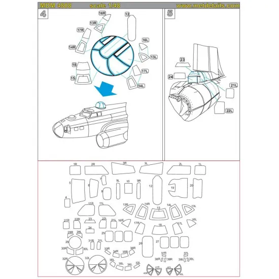 Metallic Details MDM4808 - 1/48 B-17G. Masks for scale model Aircraft Revell/Monogram kit