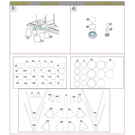 Metallic Details MDM4810 - 1/48 B-29. Masks for scale model Aircraft Revell/Monogram kit