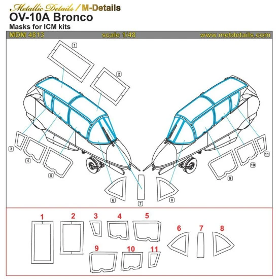 Metallic Details MDM4813 - 1/48 OV-10A Bronco. Masks for scale model ICM kit