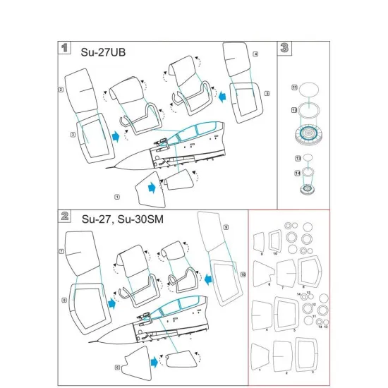 Metallic Details MDM4815 - 1/48 Su-27/Su-27UB/Su-30SM. Masks for scale model Kitty Hawk kit