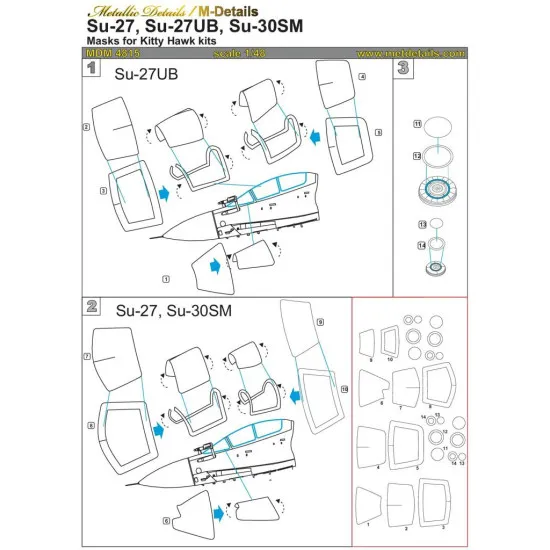Metallic Details MDM4815 - 1/48 Su-27/Su-27UB/Su-30SM. Masks for scale model Kitty Hawk kit