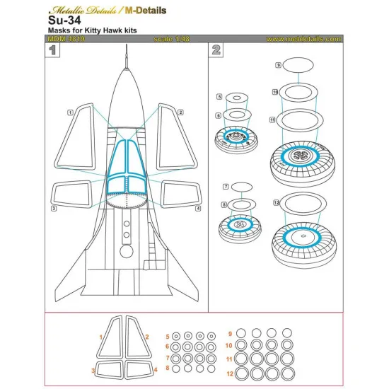 Metallic Details MDM4819 - 1/48 Su-34. Masks for scale model Kitty Hawk kit