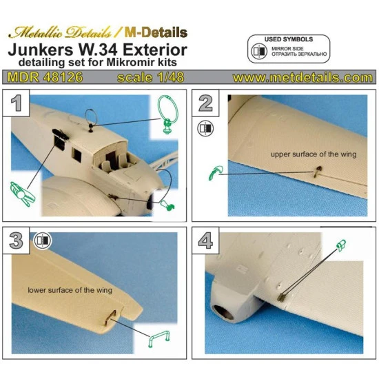 Metallic Details MDR48126 - 1/48 Junkers W.34. Exterior for scale model MikroMir