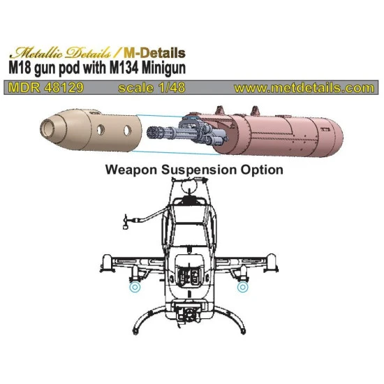 Metallic Details MDR48129 - 1/48 M18 gun pod with M134 Minigun for scale model kit